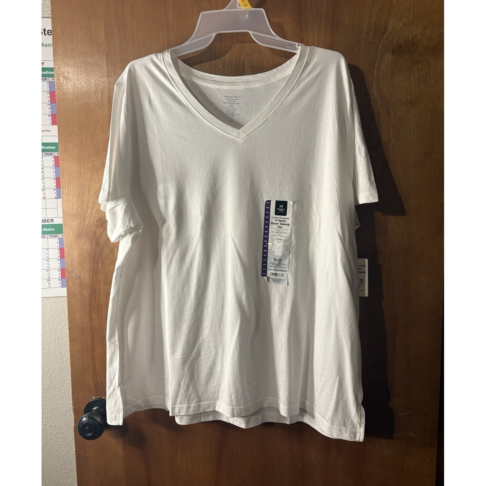 Member's Mark Women's Solid Knit V-Neck Short Sleeve Tee White XXL 7186